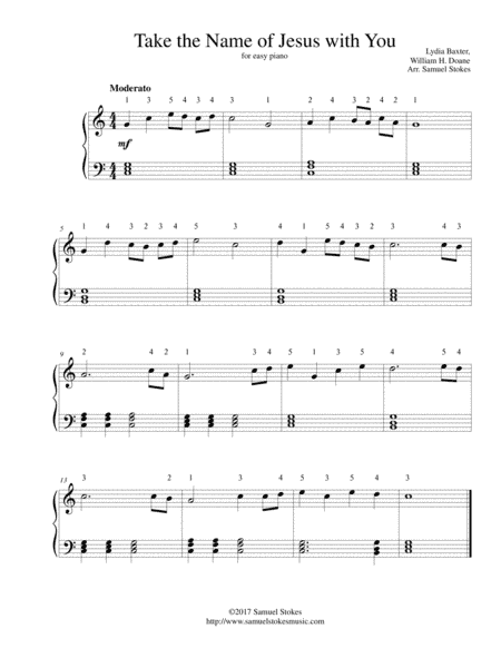 Take the Name of Jesus with You - for easy piano (arr. Samuel Stokes)