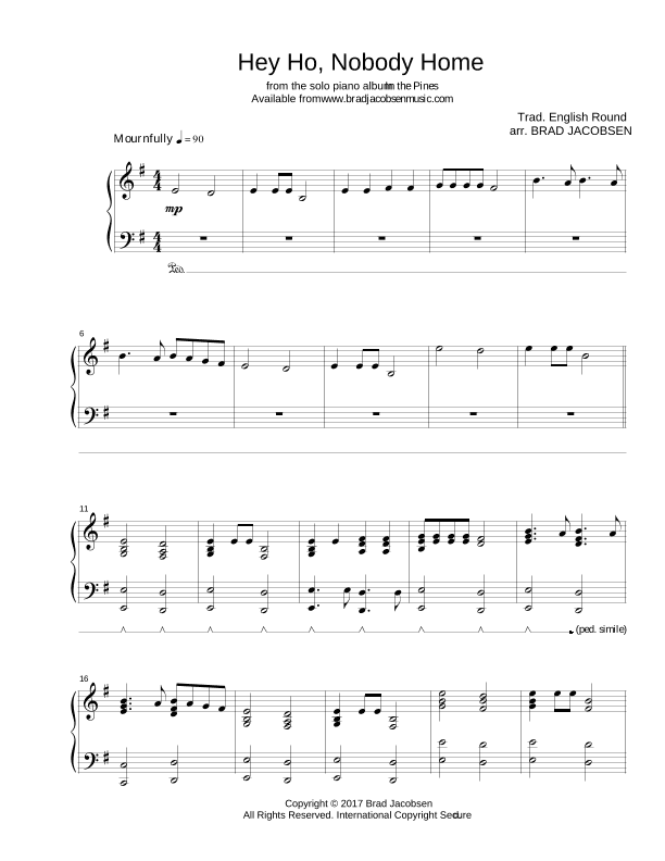 Hey Ho, Nobody Home (arr. Brad Jacobsen)