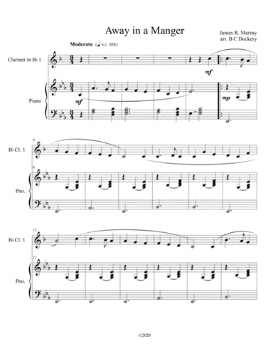 Away in a Manger (clarinet solo) with optional piano accompaniment (arr. B C Dockery)