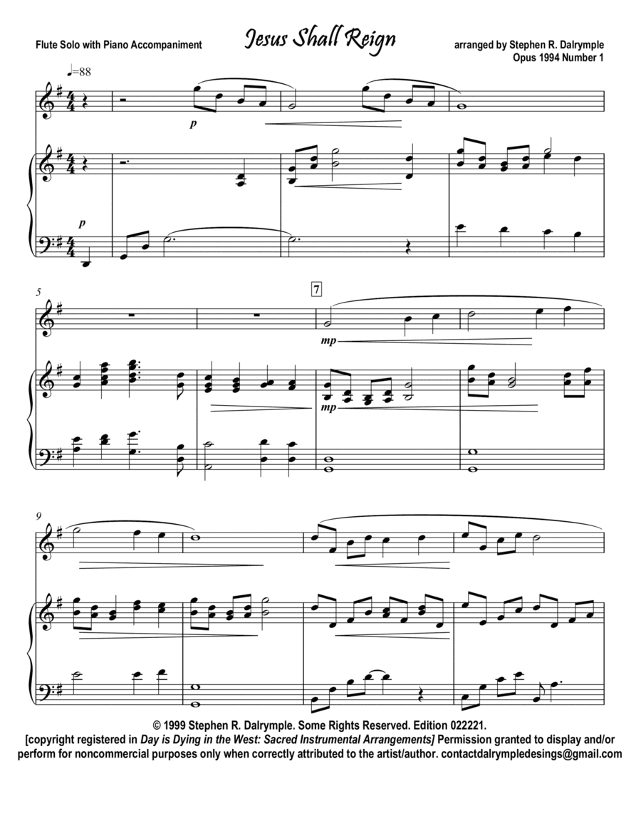 Jesus Shall Reign arranged for flute and piano by Stephen R Dalrymple (arr. Stephen R. Dalrymple (Dalrymple Designs))