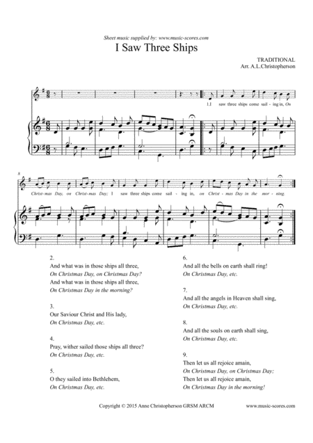 I Saw Three Ships Come Sailing In - Version 2 - Voice and Piano (arr. Anne L Christopherson GRSM ARCM)