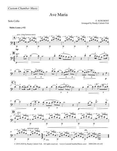 Schubert Ave Maria (solo cello or viola) (arr. Randy Calistri-Yeh)