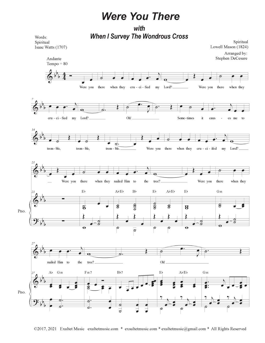 Were You There (with "When I Survey The Wondrous Cross") (Unison choir and Piano) (arr. Stephen DeCesare)