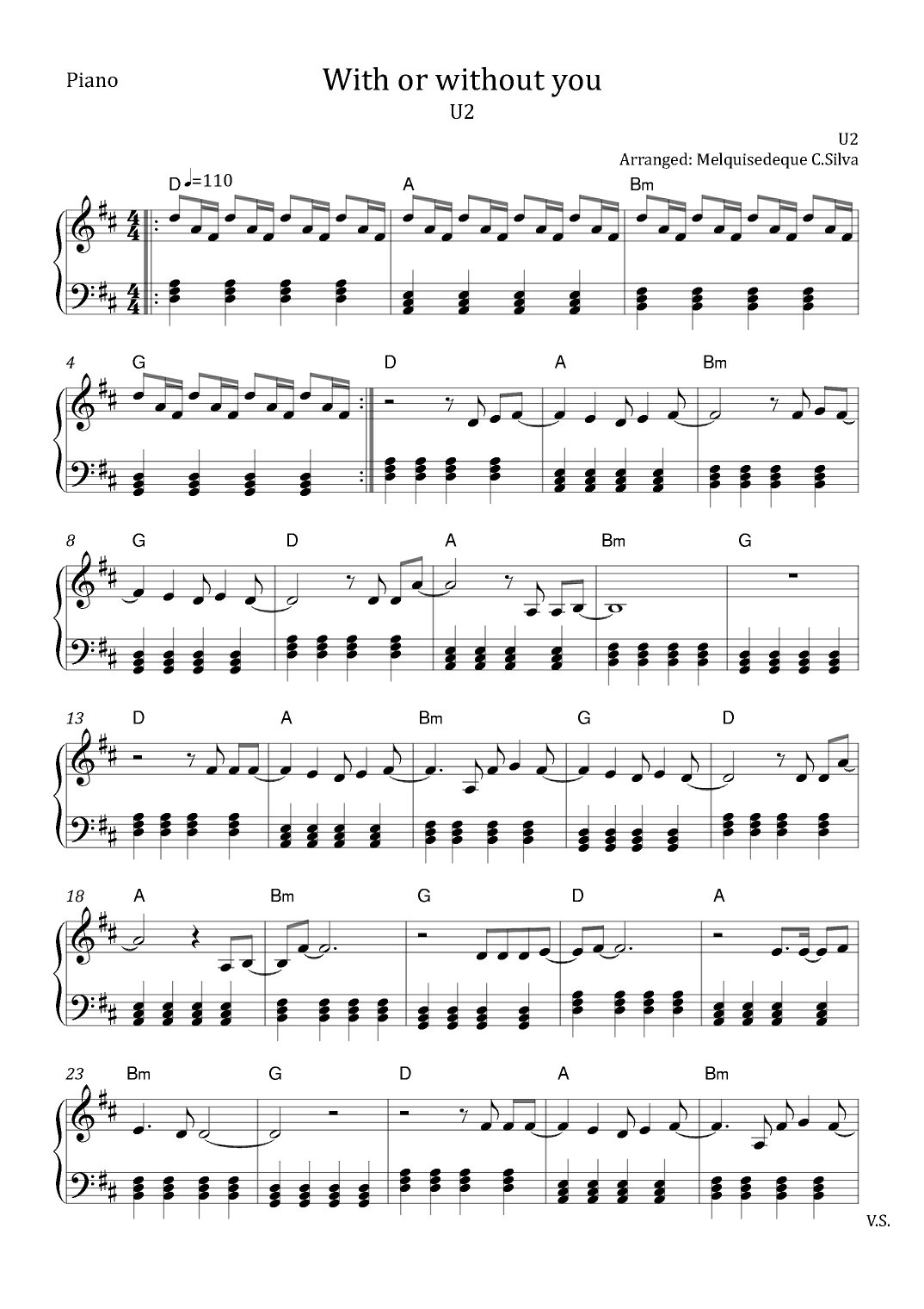 With Or Without You (arr. Melquisedeque C.Silva)