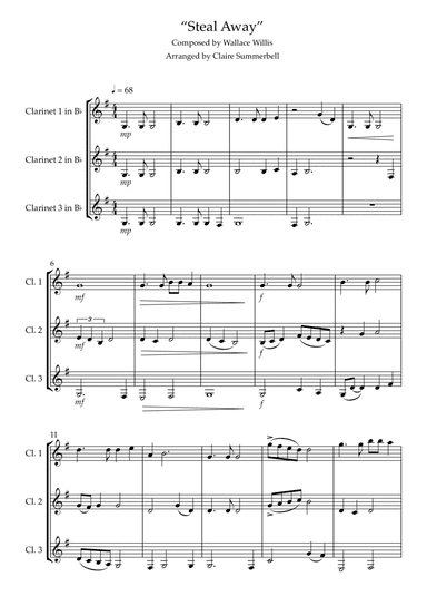 Steal Away - Easy Clarinet Trio (arr. Claire Summerbell)