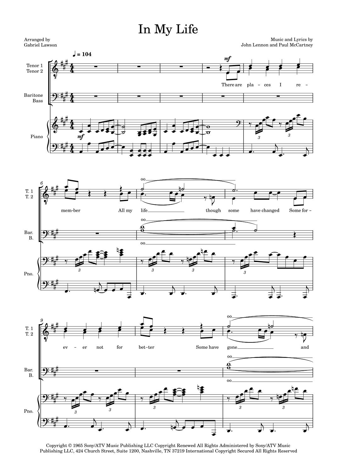 In My Life (arr. Gabriel Lawson)