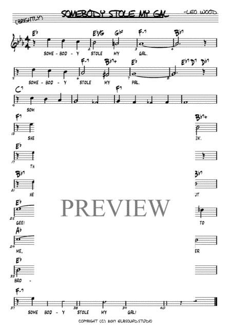 Somebody Stole My Gal (Vocals w/Chords, Key: Eb, Realbook Style) (arr. Jan Angermüller)
