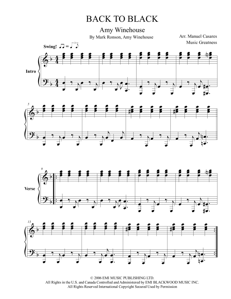 Back To Black (arr. Music Greatness)