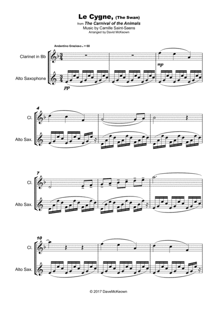 The Swan, (Le Cygne), by Saint-Saens, Duet for Clarinet and Alto Saxophone (arr. David McKeown)