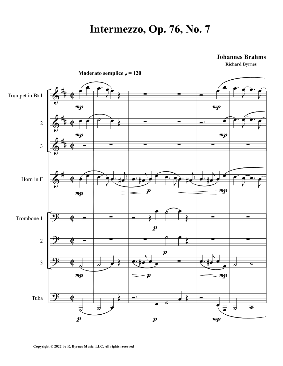 Intermezzo, Op. 76, No. 7 (Brass Octet) (arr. Richard Byrnes)