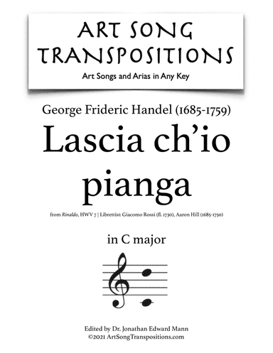 HANDEL: Lascia ch'io pianga (transposed to C major) (arr. ArtSongTranspositions.com)