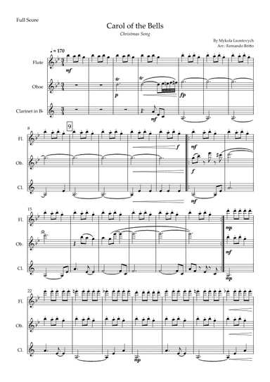 Carol of the Bells in Jazz Version (Christmas Song) for Woodwind Trio (arr. Fabio Britto)