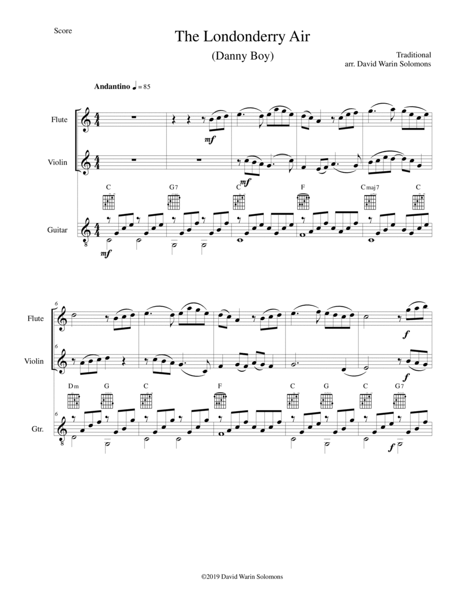 The Londonderry Air (Oh Danny Boy) for flute, violin and guitar (arr. David Warin Solomons)