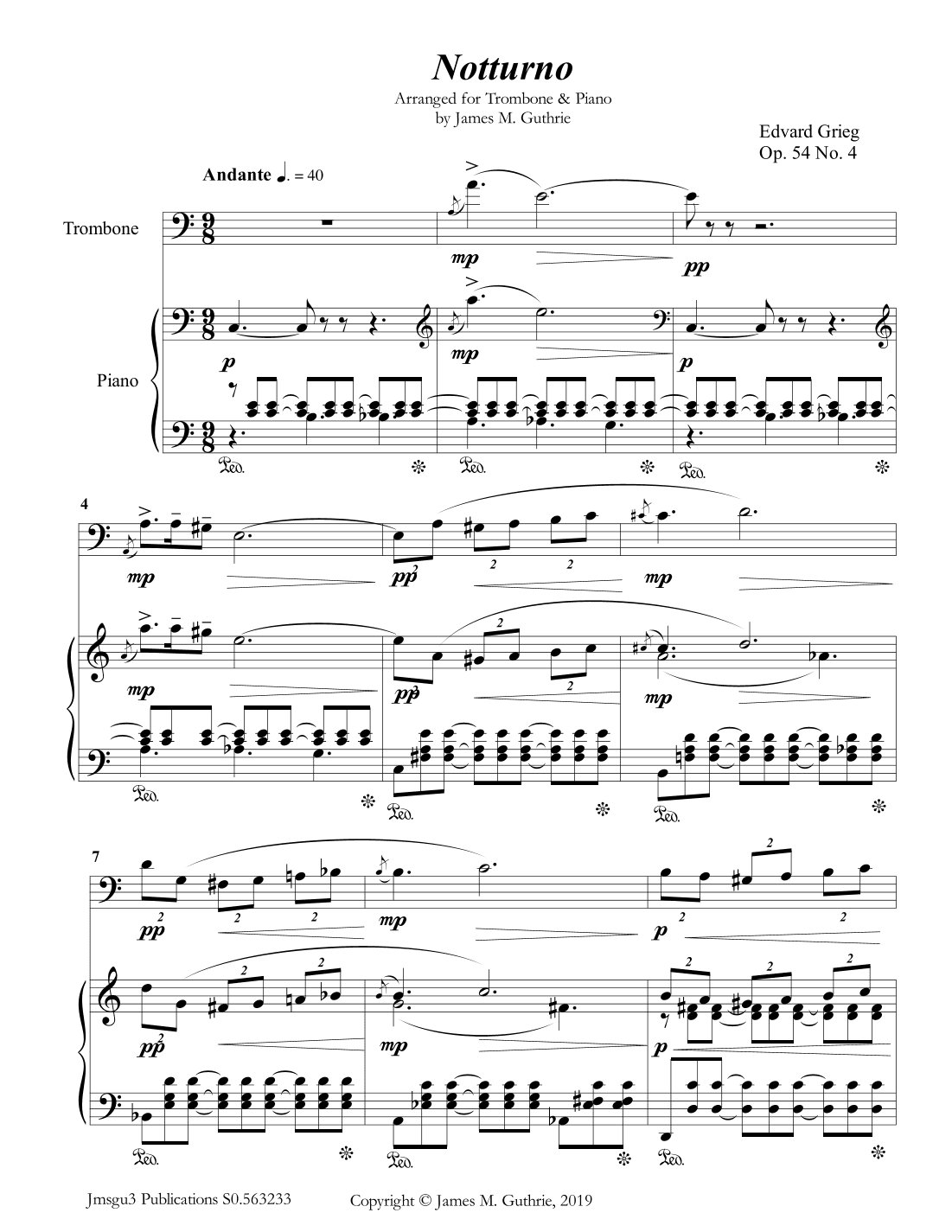 Grieg: Notturno Op. 54 No. 4 for Trombone & Piano (arr. James M. Guthrie)