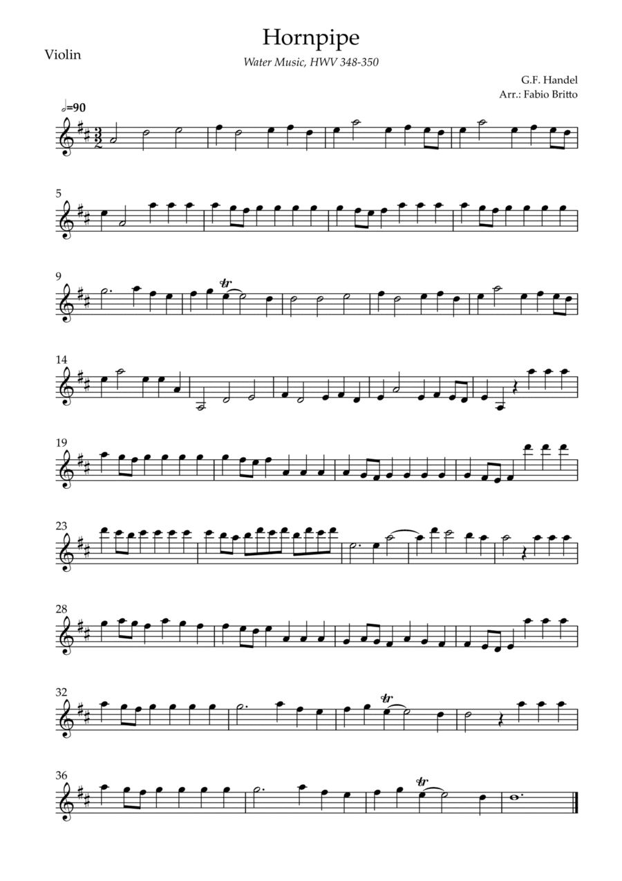 Hornpipe (G.F. Handel HWV 348-350) for Violin Solo (arr. Fabio Britto)