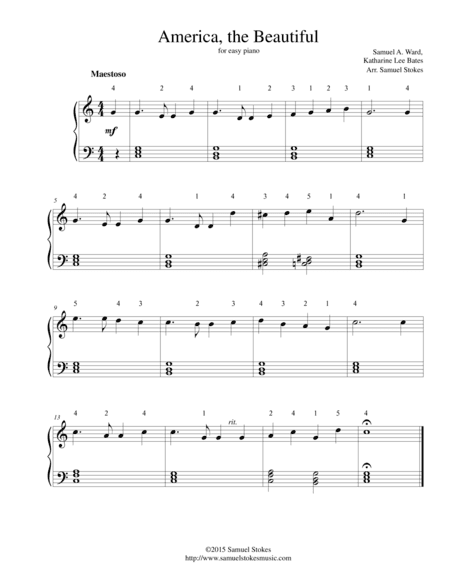 America, the Beautiful (O Beautiful for Spacious Skies) - for easy piano (arr. Samuel Stokes)