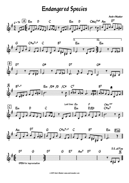 Endangered Species - (A.Maaker) - lead sheet
