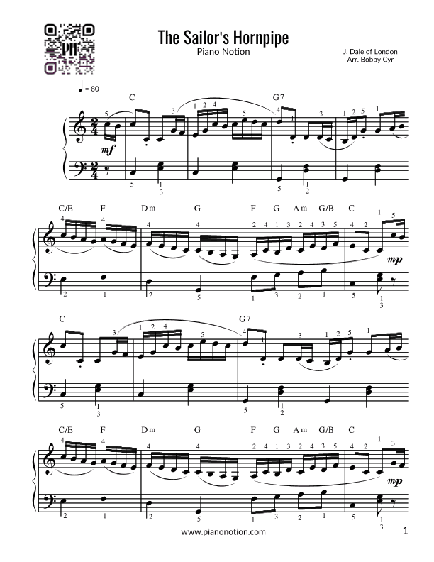 The Sailor's Hornpipe - Popeye (Easy Piano) (arr. Bobby Cyr)