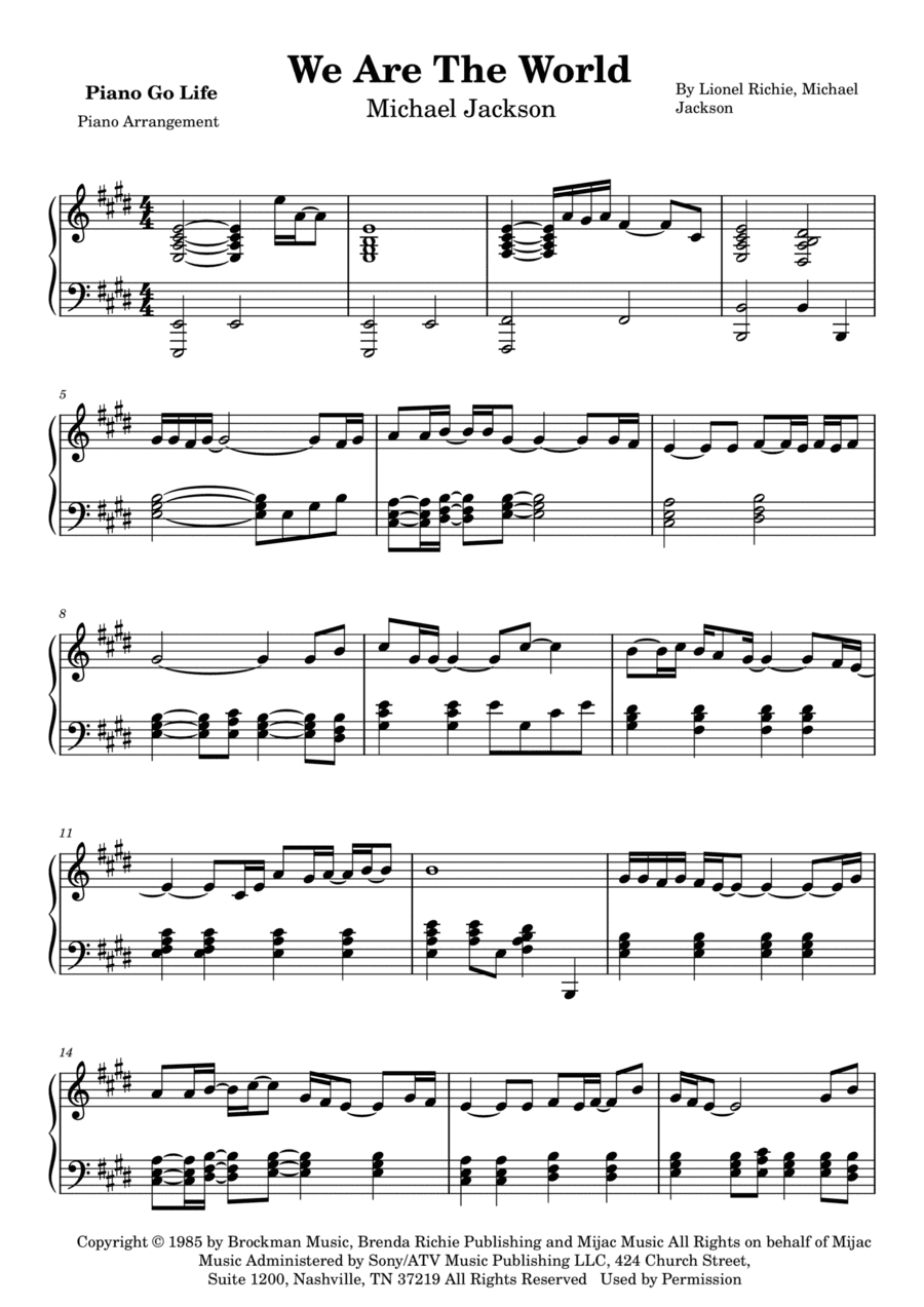 We Are The World (arr. Piano Go Life)