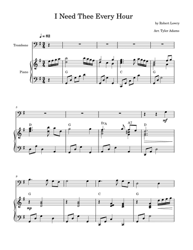 I Need Thee Every Hour (Trombone Solo and Piano) (arr. Tyler Adams)