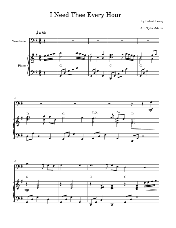 I Need Thee Every Hour (Trombone Solo and Piano) (arr. Tyler Adams)