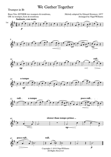 We Gather Together, for Brass Trio (arr. Nigel Williams)