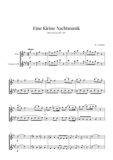 Eine Kleine Nachtmusik for Flute and Clarinet (arr. Cadenza Editions)
