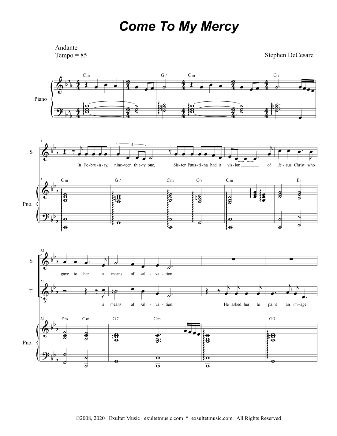 Come To My Mercy (Duet for Soprano and Tenor Solo)