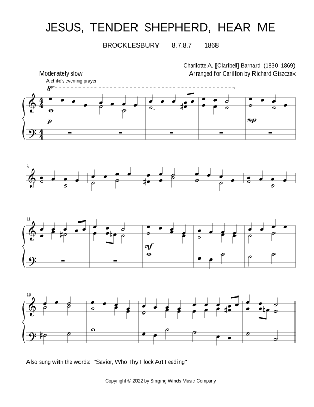 Jesus, Tender Shepherd, Hear Me  (BROCKLESBURY) (arr. Richard Giszczak)
