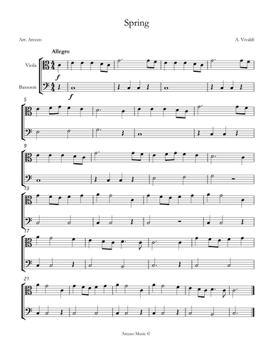 vivaldi spring easy Viola and Bassoon sheet music (arr. Arezzo Music)
