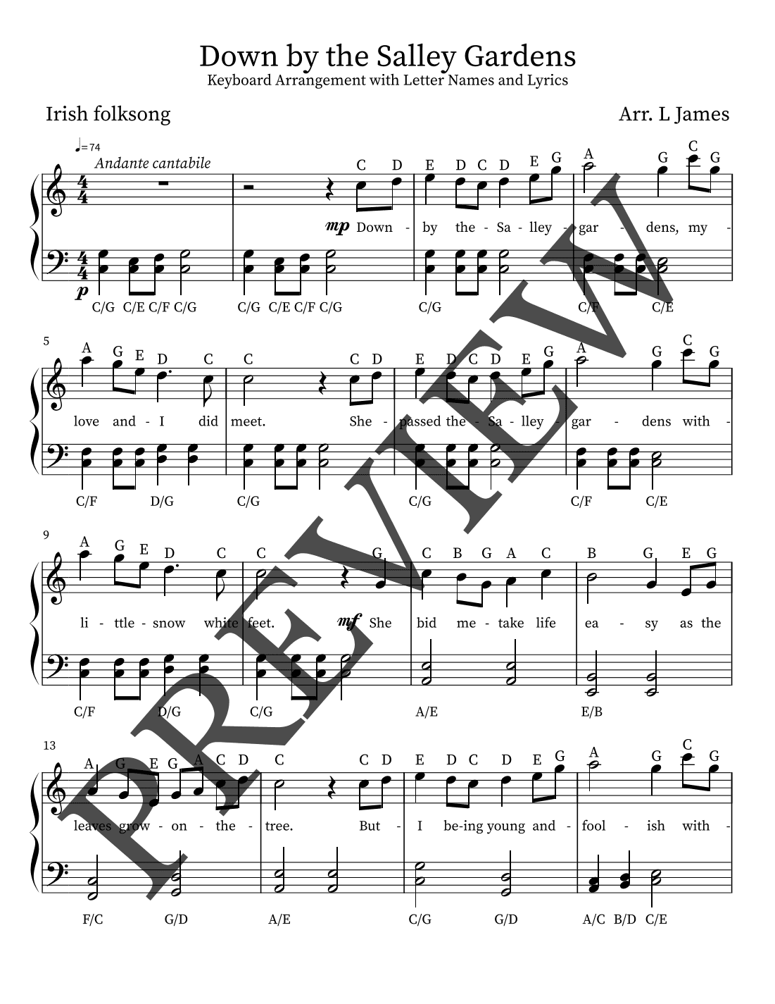 Down By the Salley Gardens (Medium) (arr. Lindsey James)