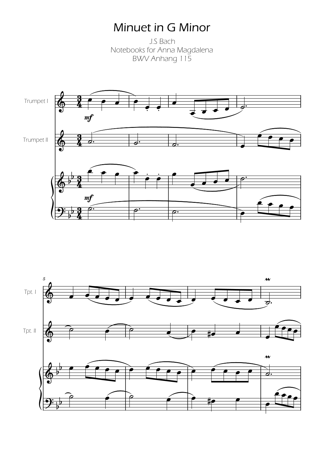 Minuet in G minor BWV Anh. 115 - Bach - Trumpet Duet (arr. Ygor Nunes)