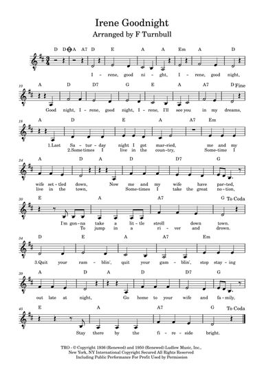 Goodnight, Irene (arr. F Turnbull)