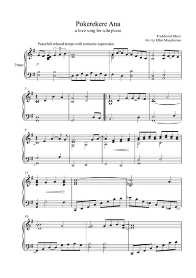 Pokerekere Ana - Traditional Maori Love song for solo piano (arr. Ellen Macpherson)