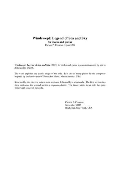 Carson Cooman: Windswept: Legend of Sea and Sky (2003) for violin and guitar