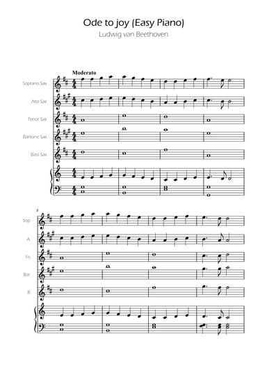 Ode To Joy - Easy Sax Quintet w/ piano accompaniment (arr. Ygor Nunes)