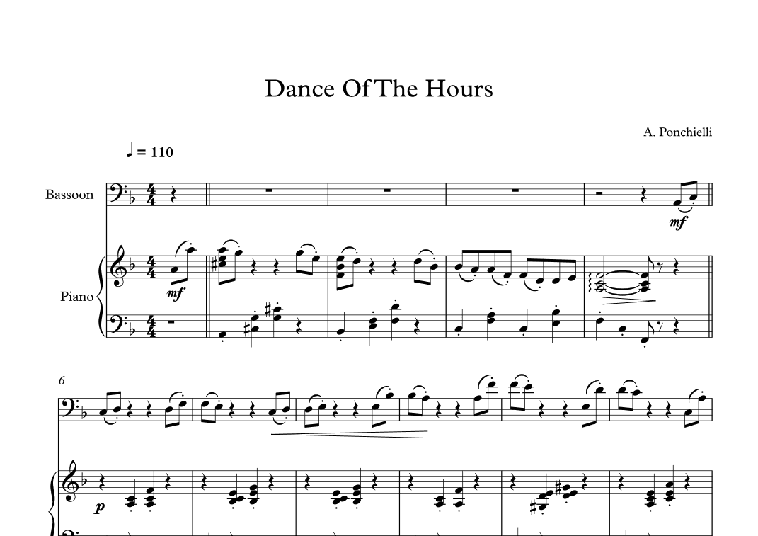 Dance Of The Hours - Amilcare Ponchielli (Bassoon + Piano) (arr. Digital Book Music)