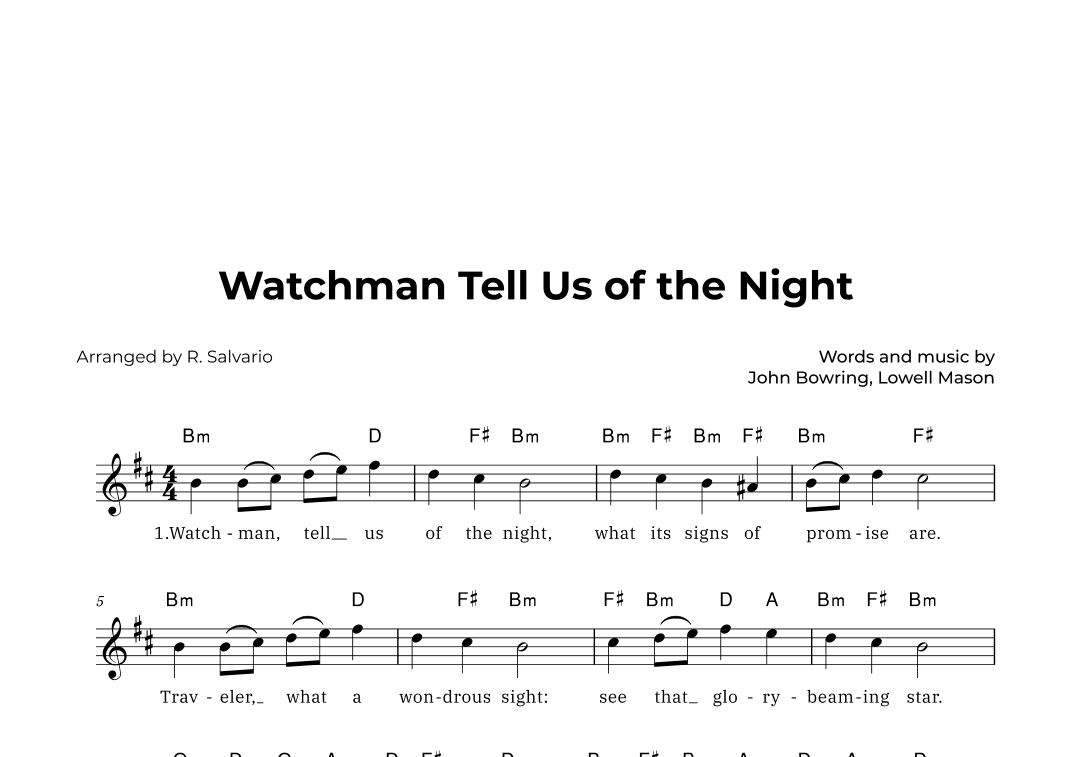 Watchman Tell Us of the Night (Key of B Minor) (arr. R. Salvario)