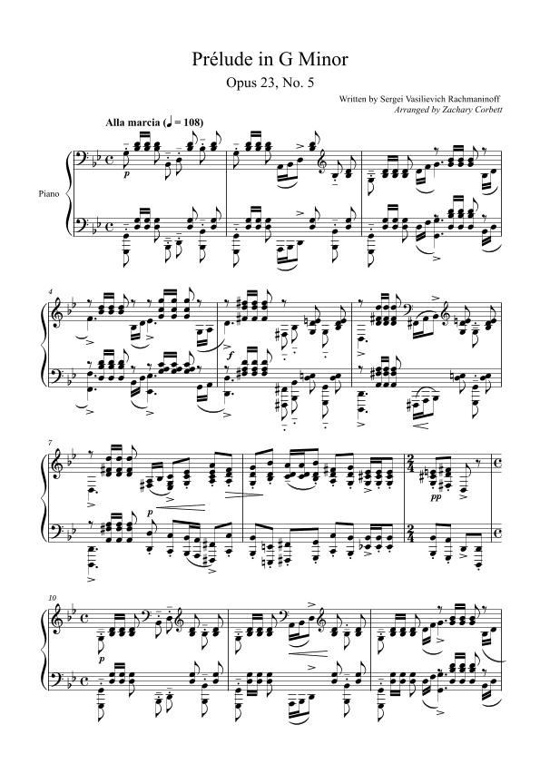Prelude Opus 23 No. 5 in G Minor (arr. Zachary Corbett)