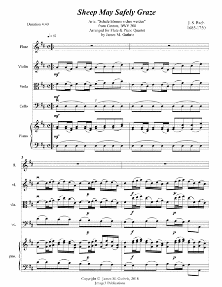Bach: Sheep May Safely Graze for Flute & Piano Quartet (arr. James M. Guthrie, ASCAP)