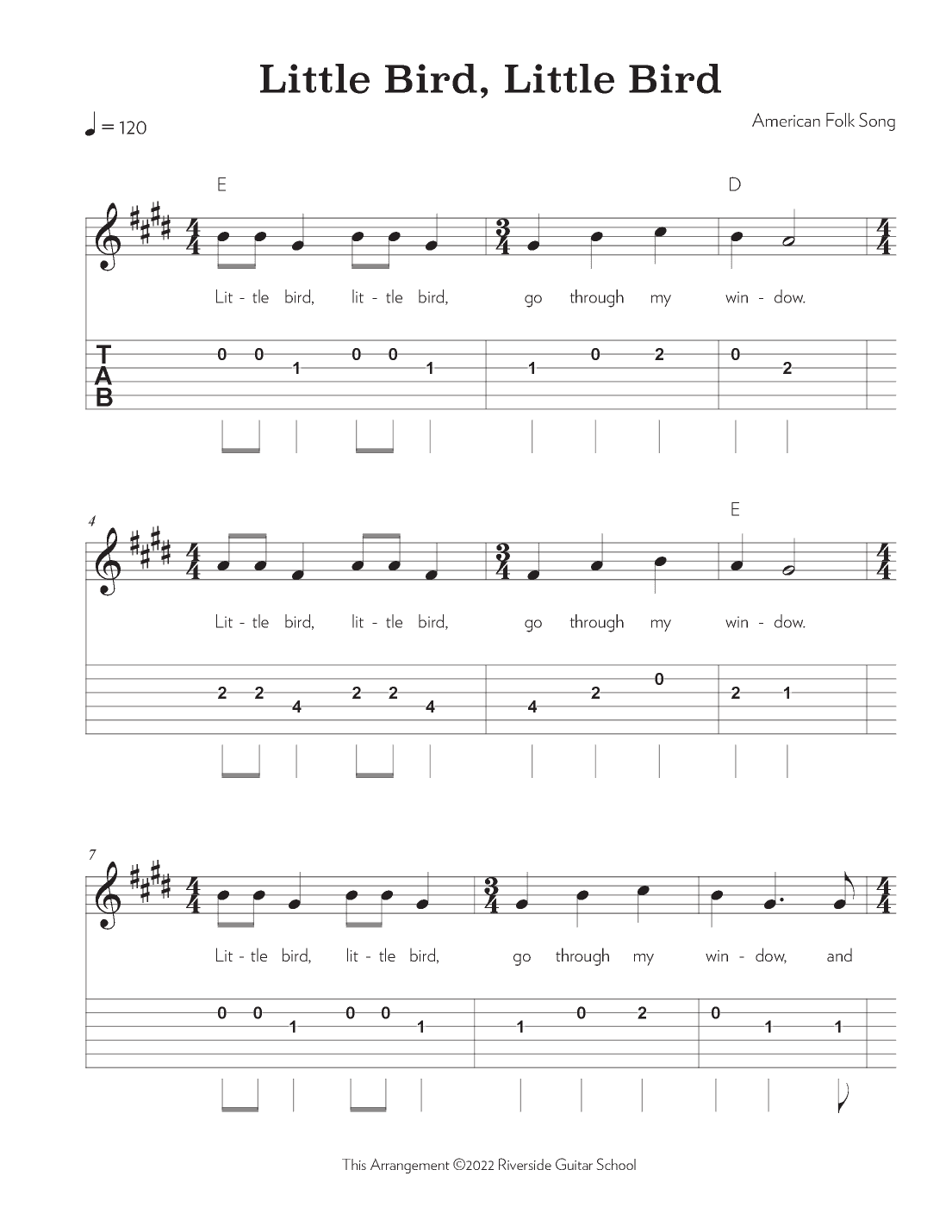 Little Bird, Little Bird (arr. Riverside Guitar School)