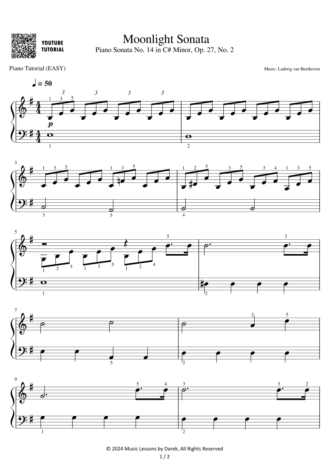 Moonlight Sonata - Ludwig van Beethoven [EASY PIANO] (arr. Darek)