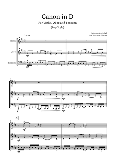 Canon in D (Pop Style) - For Violin, Oboe and Bassoon (arr. Henrique Oliveira)