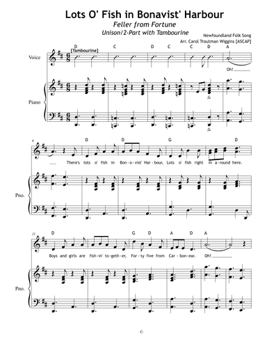 Lots O' fish in Bonavist' Harbour (Feller from Fortune) (Unison/2-Part Mixed Voices w/Tambourine) (arr. Carol Troutman Wiggins)