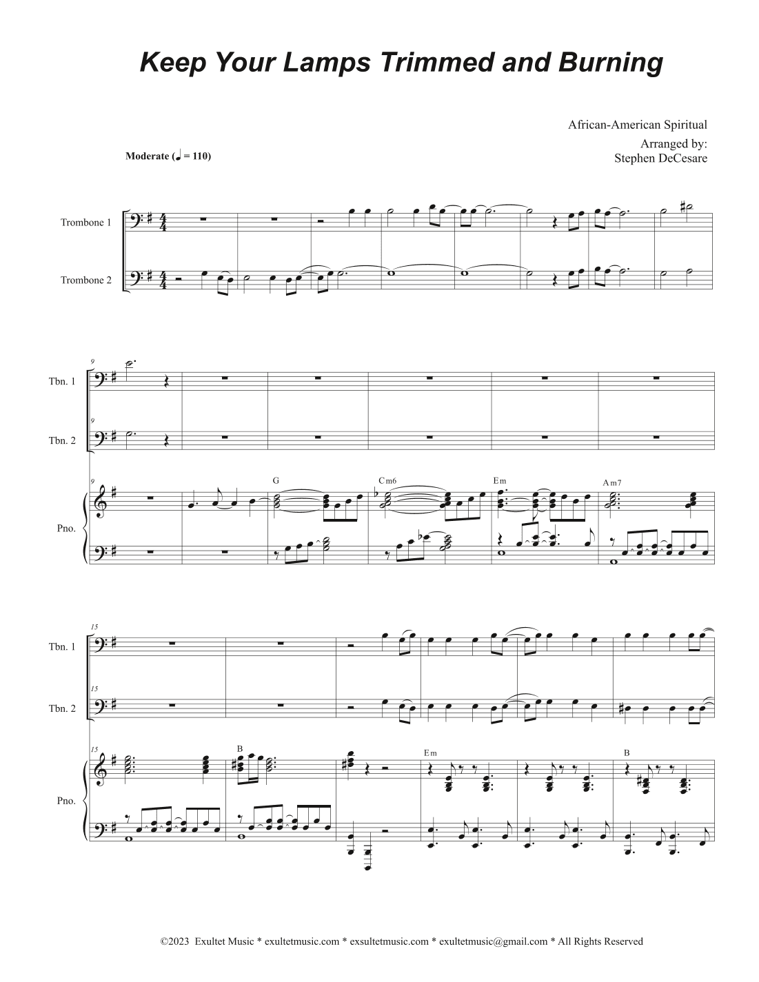 Keep Your Lamps Trimmed And Burning (Trombone Duet) (arr. Stephen DeCesare)