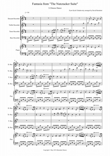 Chinese Dance (Fantasia from Nutcracker) for Recorder Quartet (arr. David Burndrett)