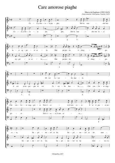 Care amorose piaghe (arr. Early Music Scores)