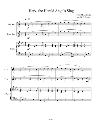 Hark, the Herald Angels Sing (Alto and Tenor Sax Duet with Piano Accompaniment) (arr. B. C. Dockery)