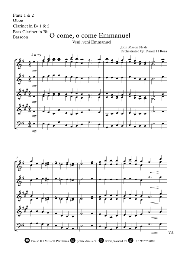 O come, o come Emmanuel - Veni, veni Emmanuel - Christmas Carol - Woodwind Quartet (arr. Daniel H Rosa)