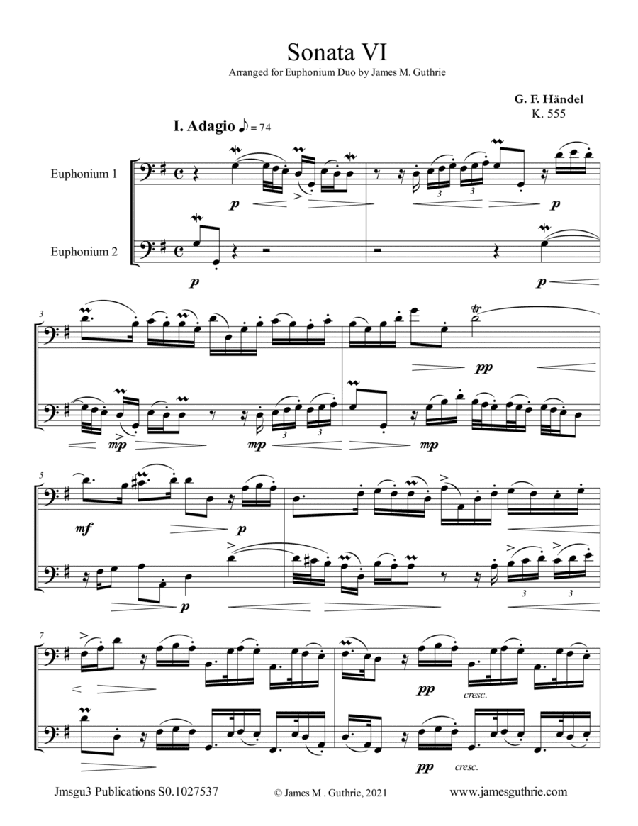 Handel: Sonata No. 6 for Euphonium Duo (arr. James M. Guthrie)